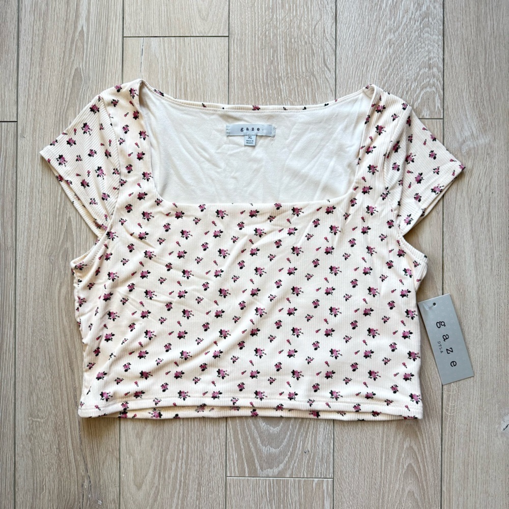 NWT Gaze Square Neck Floral Blouse in Ivory Women’s Size XL